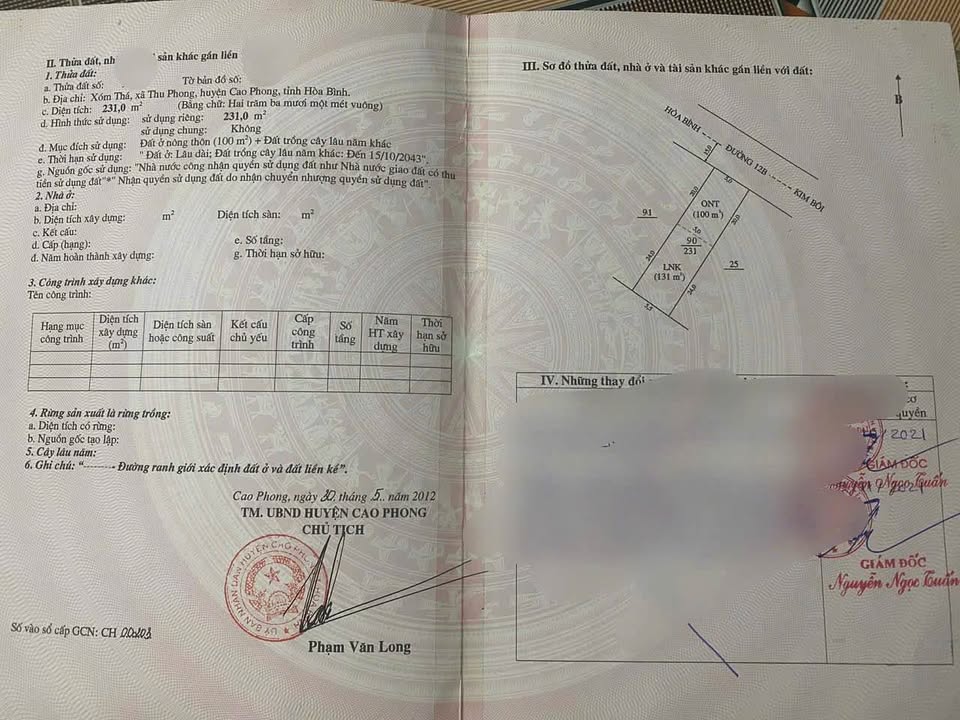 Đất mặt Quốc Lộ 12b Cao Phong 230m² giá 800 triệu - Đầu tư kinh doanh sinh lời!