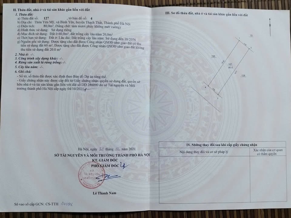 Đất thổ cư Thạch Thất 80m² giá 2 tỷ - Sổ đỏ chính chủ, đầu tư tuyệt vời!