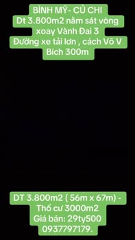 Đất nền Củ Chi 3.800m² giá 29.5 tỷ - Sát vòng xoay Vành Đai 3