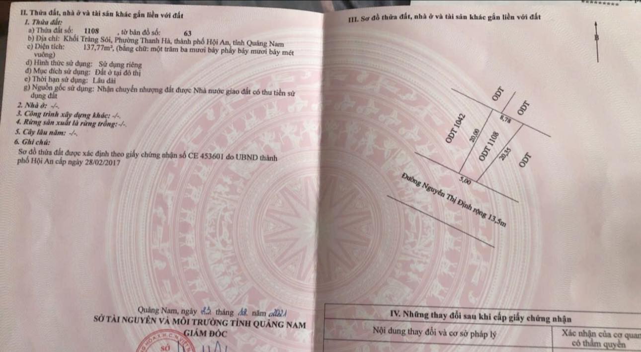 Đất nền mặt tiền đường Nguyễn Thị Định, Hội An 138m² giá 2 tỷ - Cơ hội đầu tư tuyệt vời!