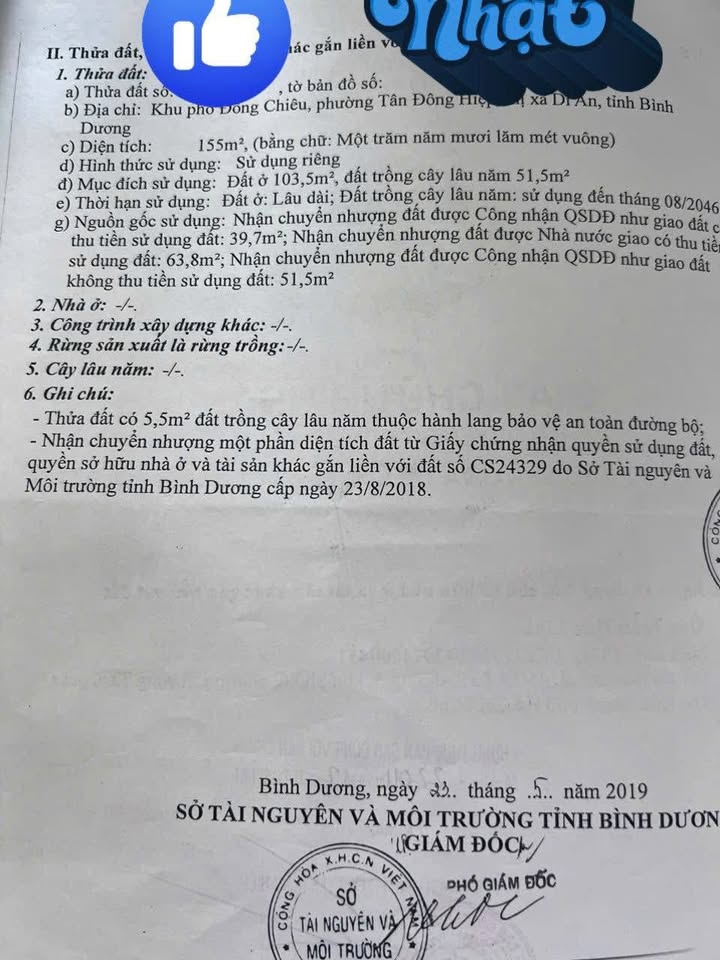 Đất mặt tiền đường DT743, phường Tân Đông Hiệp 155m² - Vị trí đẹp kinh doanh!