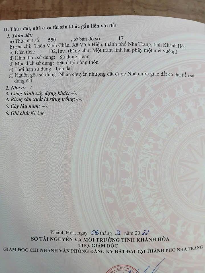 Đất thổ cư Vĩnh Hiệp Nha Trang 102,1m² giá 1,55 tỷ - Phù hợp đầu tư hoặc an cư lâu dài!