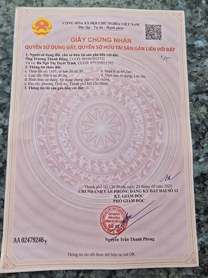 Đất nền Thạnh Xuân Q12 64m² giá 4.3 tỷ - Sổ hồng chính chủ ngay!