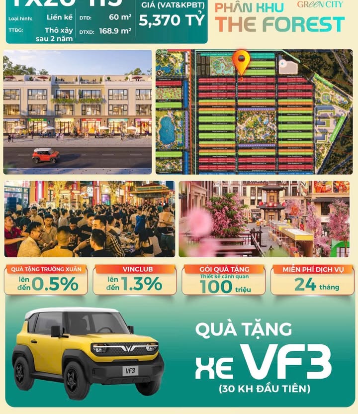 Shophouse Vinhome Green City Hậu Nghĩa 60m² giá 5.37 tỷ - Cơ hội đầu tư hấp dẫn!