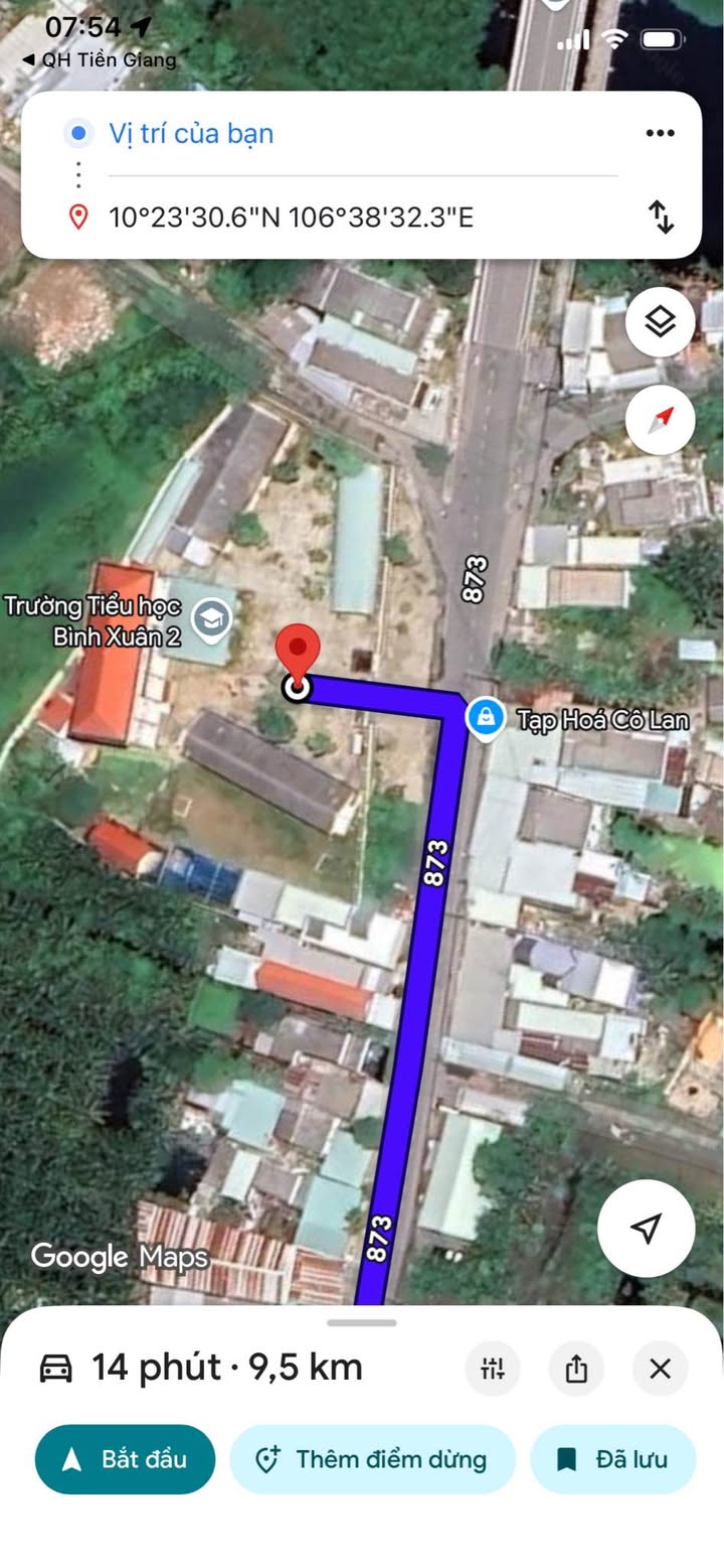 Đất nền Bình Xuân Gò Công 1856m² giá 1.1 tỷ - Mặt tiền đường nhựa, gần chợ