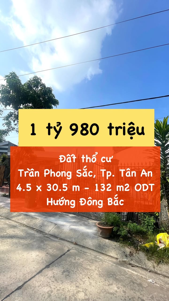 Đất thổ cư Tân An Long An 132m² giá 1.98 tỷ - Vị trí đắc địa, sổ hồng chính chủ!