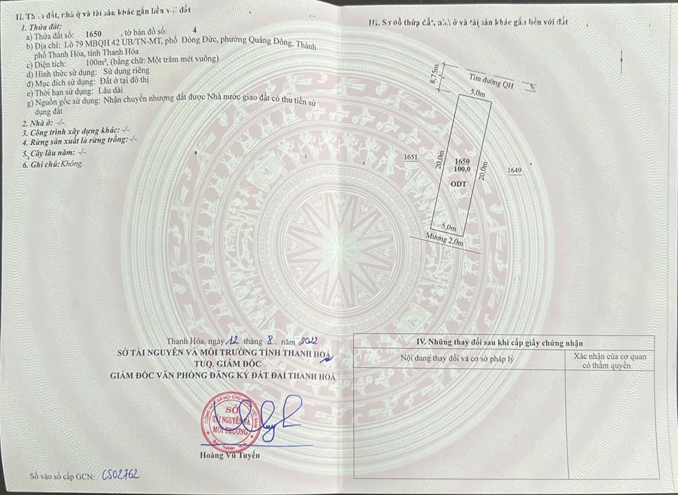 Đất nền Quảng Đông, Thanh Hóa 100m² giá 1.6 tỷ - Đường rộng thuận tiện!