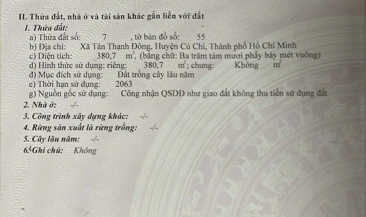 Đất trồng cây lâu năm Tân Thạnh Đông Củ Chi 400m² giá 1.6 tỷ - Sổ hồng chính chủ!