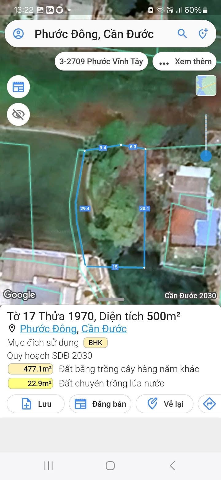 Đất vườn 500m² xã Phước Đông, Cần Đước - Giá chỉ 650 triệu, đầu tư sinh lời!