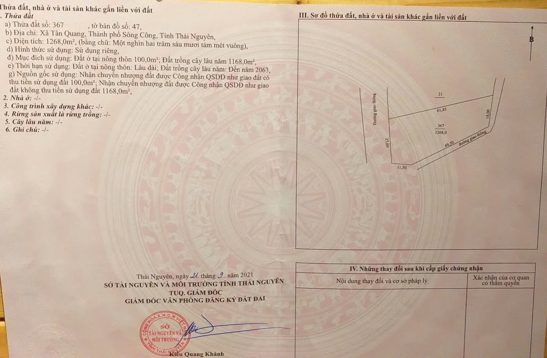 Đất mặt tiền đường Nguyễn Văn Cừ, Sông Công 1268m² - Phù hợp làm nhà xưởng, bến bãi!