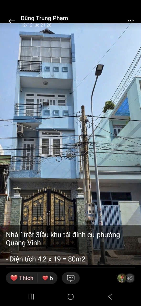 Nhà 1 trệt 3 lầu phường Quang Vinh, Biên Hòa, 80m² - Sổ đỏ chính chủ, giá thương lượng!