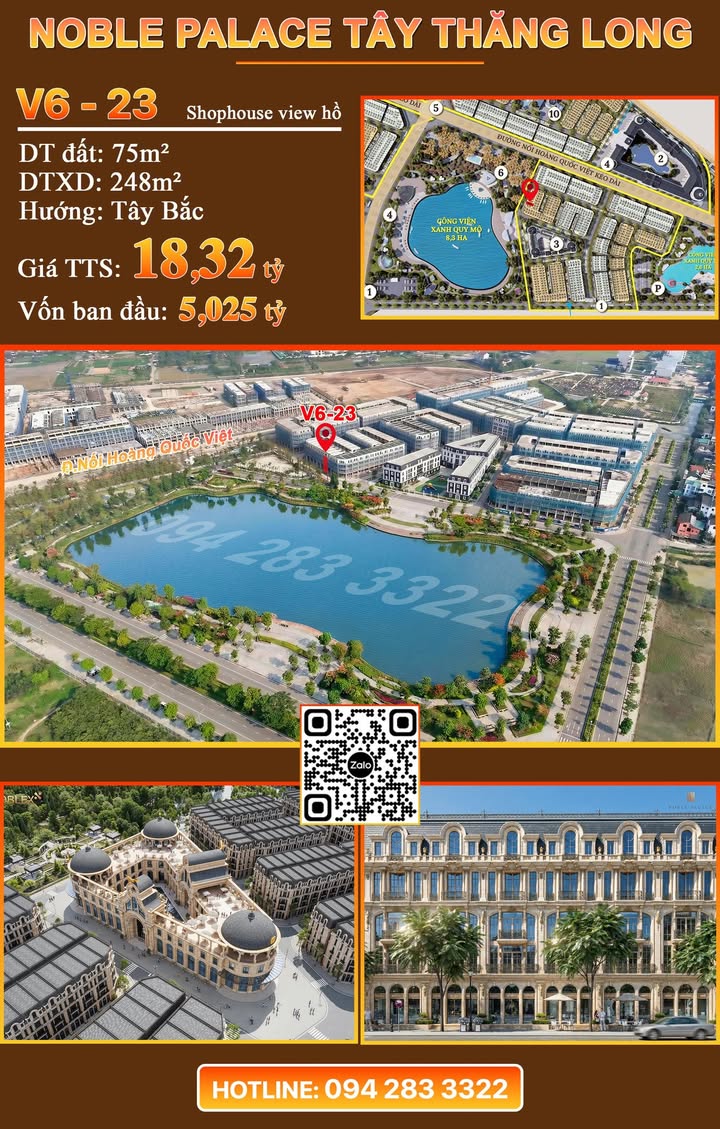 Shophouse Noble Palace Tây Thăng Long 75m² giá 18.32 tỷ - Đầu tư sinh lời cao với view hồ tuyệt đẹp!