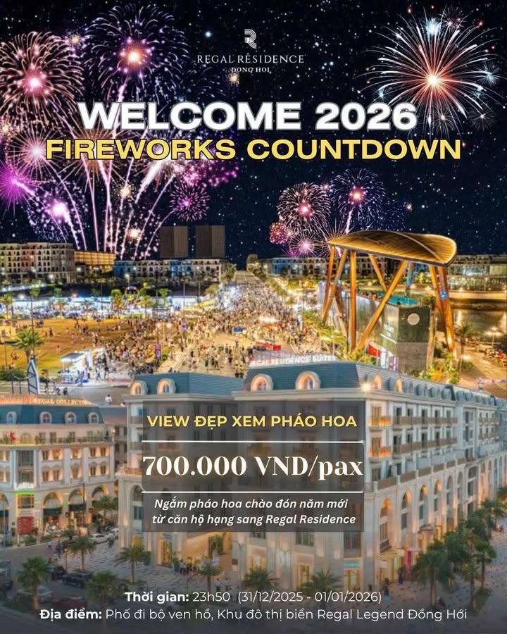 Căn hộ Regal Legend Đồng Hới 2PN - View pháo hoa Countdown tuyệt đẹp!