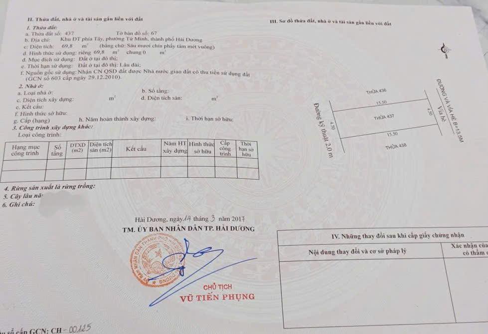 Bán lô đất tại khu đô thị Vạn Lộc, Hải Dương 69.8m² giá 2 tỷ - Cơ hội đầu tư tuyệt vời!