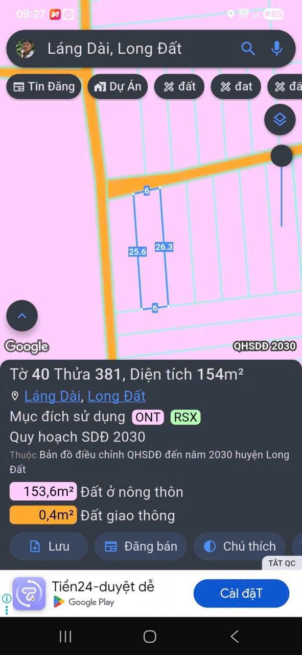 Đất nền Láng Dài Đất Đỏ 156m² giá 880 triệu - Sổ đỏ chính chủ, đường xe hơi