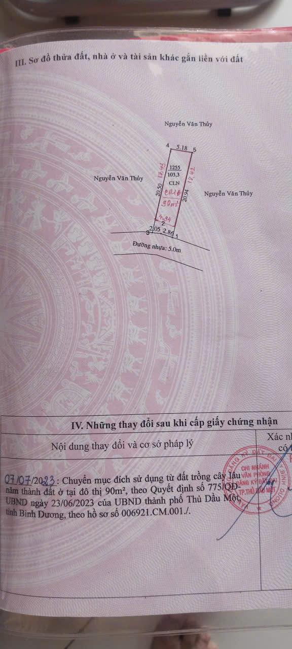 Đất nền Phú Thọ Thủ Dầu Một 90m² giá chỉ 3 tỷ - Đường nhựa 5m, Sổ đỏ chính chủ