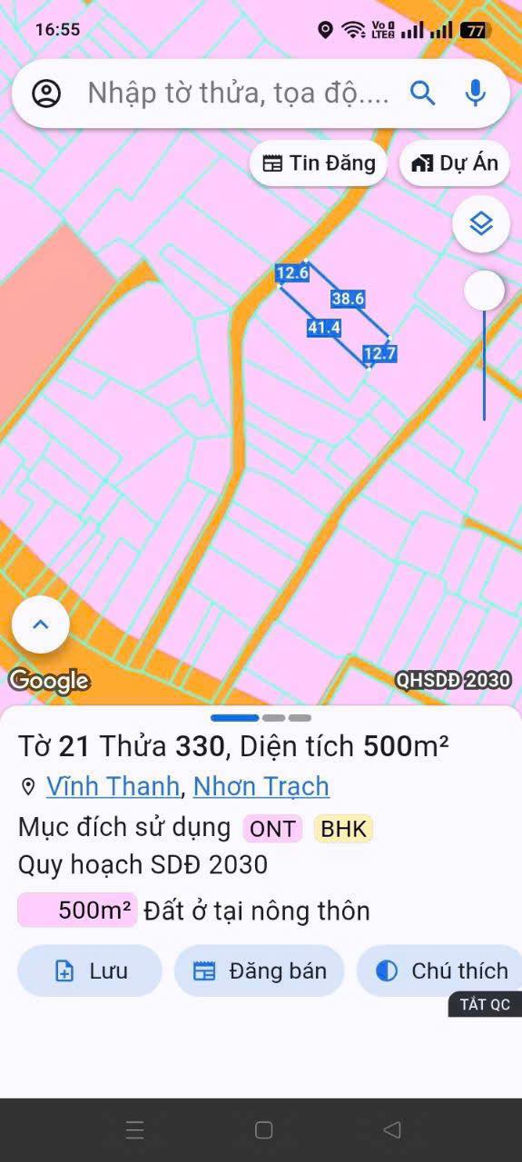 Đất nền Vĩnh Thanh, Nhơn Trạch 500m² giá 5.5 tỷ - Pháp lý rõ ràng, giao thông thuận lợi!
