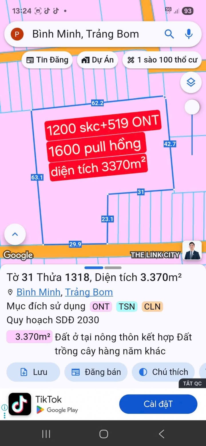 Đất Farm Bình Minh Trảng Bom 3370m² giá 15.165 tỷ - Đầu tư lâu dài lý tưởng!