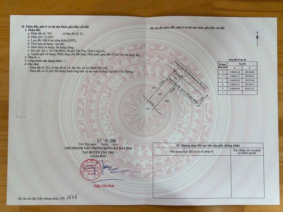 Đất nền Ấp 3, Tân Bình, Tân Trụ 75,5m² giá chỉ 350 triệu - Cơ hội đầu tư tuyệt vời!