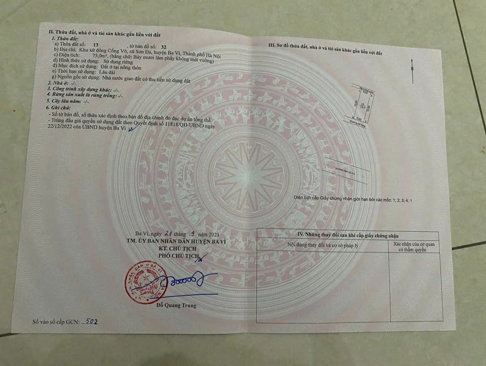 Đất thổ cư Bất Bạt, Ba Vì 75m² giá 2 tỷ - Lô góc thoáng đẹp