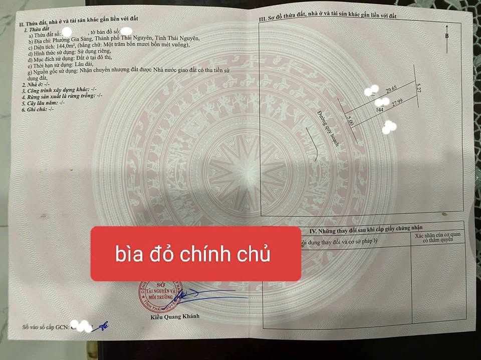 Đất nền chính chủ tại Gia Sàng, Thái Nguyên 144m² - Giá chỉ 3 tỷ