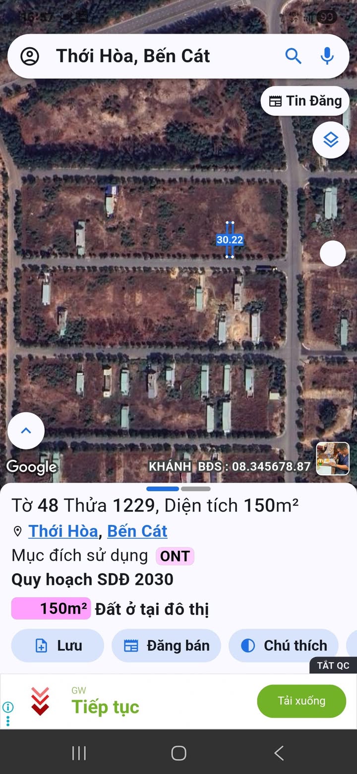 Đất nền Thới Hòa, Bến Cát 150m² giá 1 tỷ - Cơ hội đầu tư hấp dẫn!