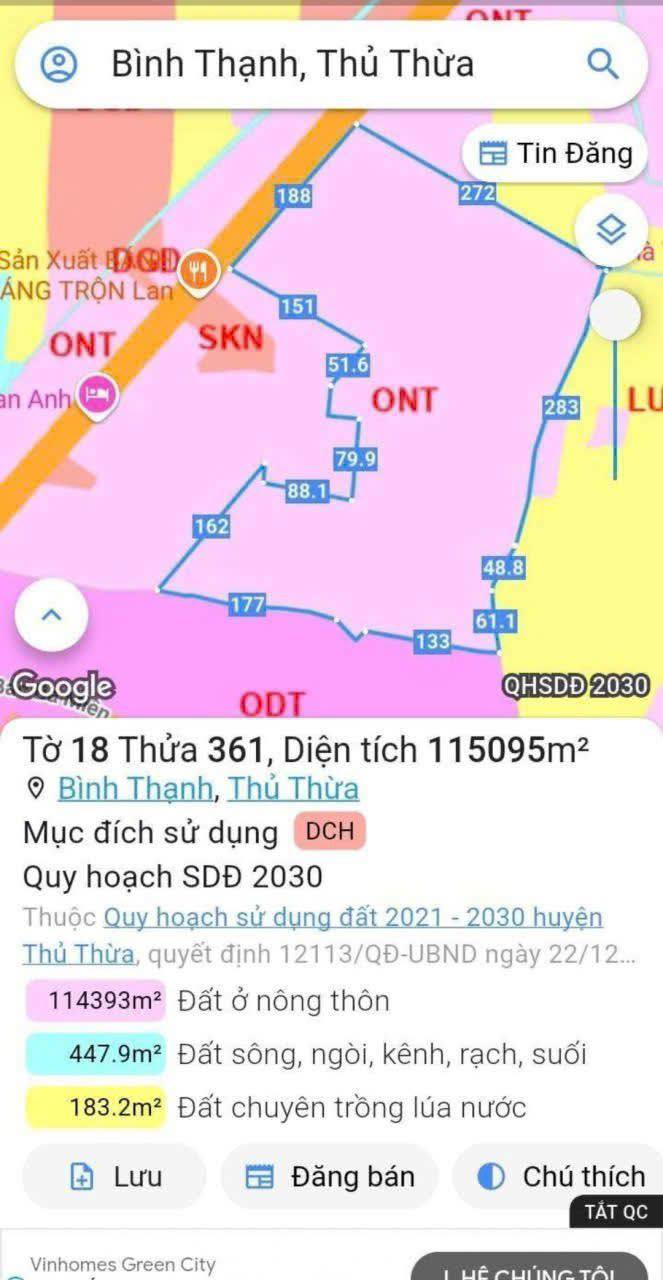 Đất nền Thủ Thừa Long An 11.2ha giá chỉ 3.2 triệu/m² - Cơ hội đầu tư hấp dẫn!