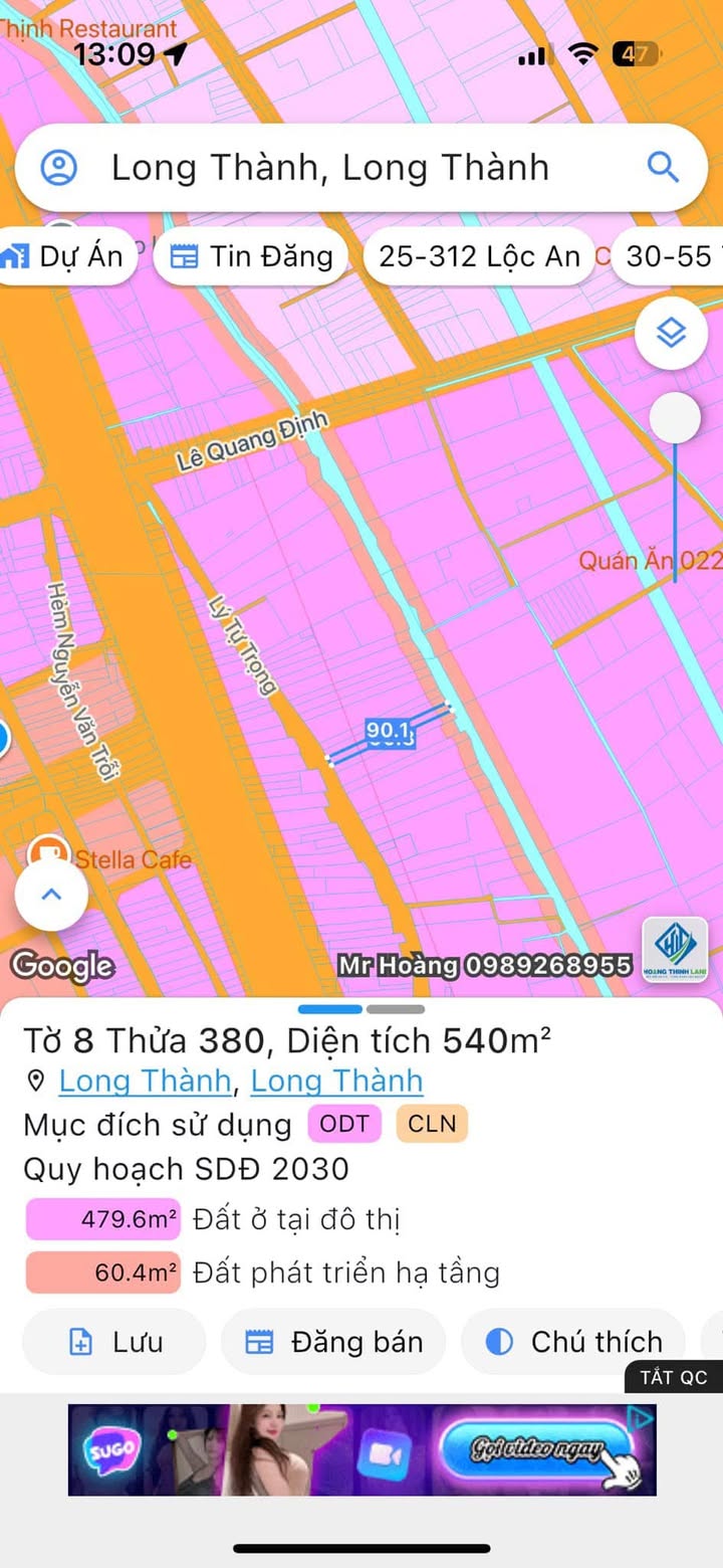 Đất nền mặt tiền đường Lý Tự Trọng, Long Thành 540m² giá 6.55 tỷ - Đầu tư sinh lời cao!