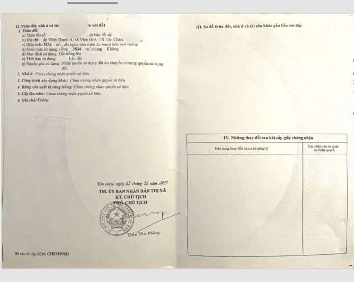 Đất vườn Vĩnh Xương, Tân Châu 3.834m² - Giá cả cạnh tranh, phù hợp đầu tư!