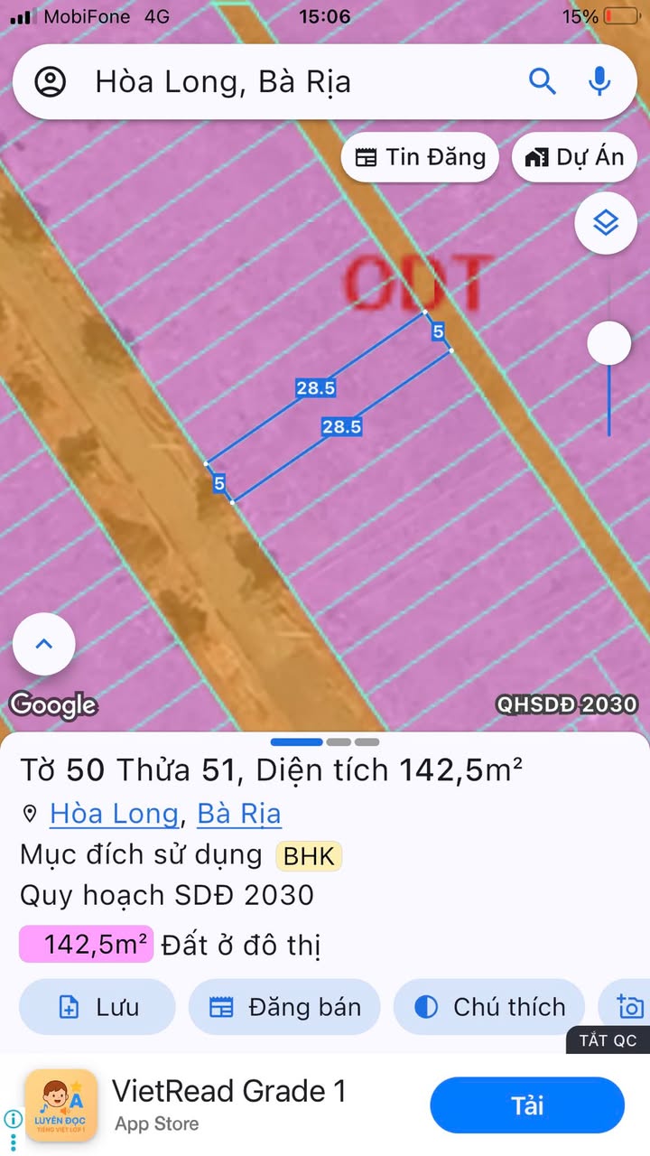 Đất nền Hòa Long Bà Rịa 142.5m² giá 1.3 tỷ - Tiềm năng tăng giá vượt trội!