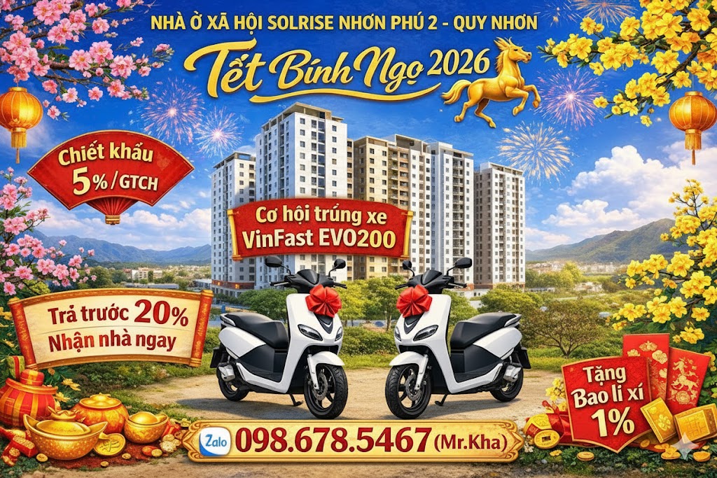 Căn hộ NOXH Solrise Nhơn Phú 2 51m² - Chiết khấu 5% và lì xì Tết 1%!
