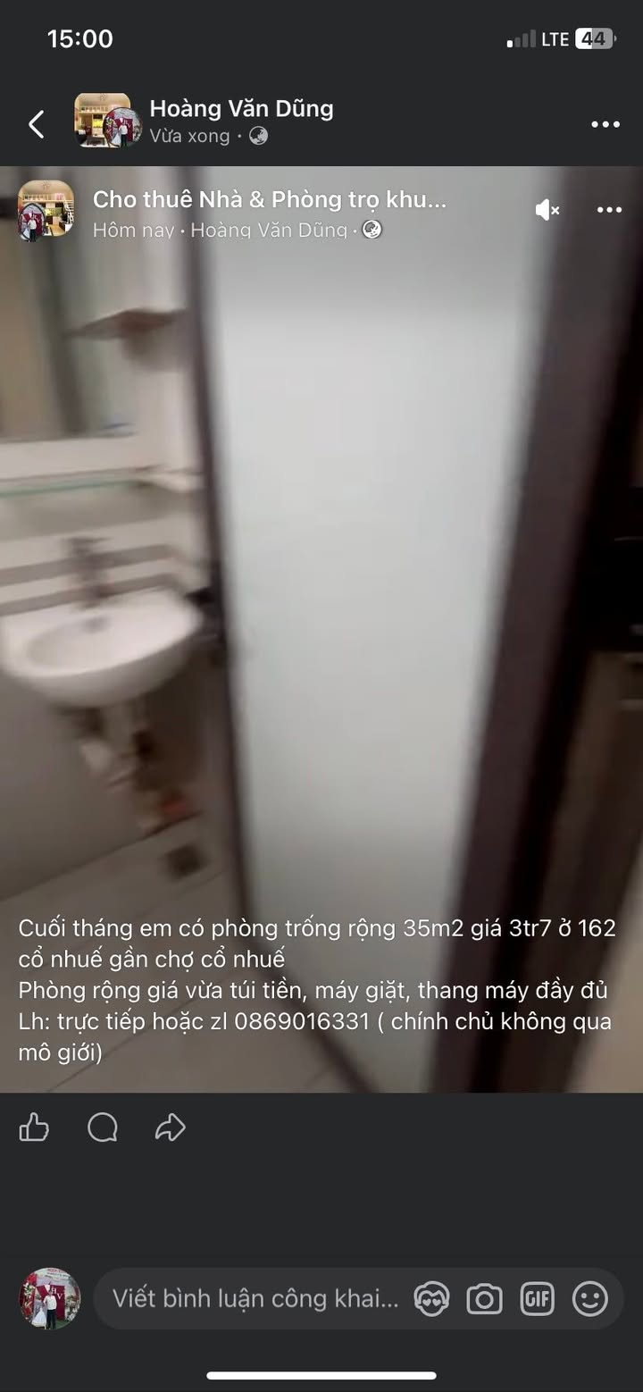 Phòng cho thuê 162 Cổ Nhuế 35m² giá 3.7 triệu - Không qua môi giới!