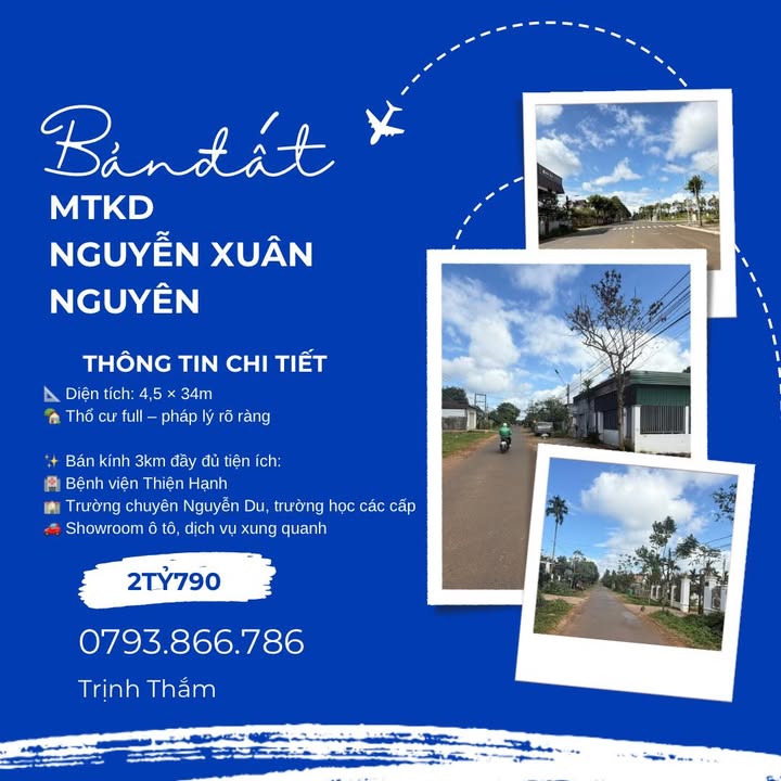 Đất mặt tiền Nguyễn Xuân Nguyên Buôn Ma Thuột 153m² giá 2.79 tỷ - Cơ hội đầu tư sinh lời!
