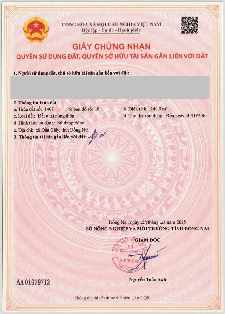 Đất nền Dầu Giây 240m² giá 3.84 tỷ - Đầu tư thông minh, tiềm năng tăng trưởng vượt bậc!