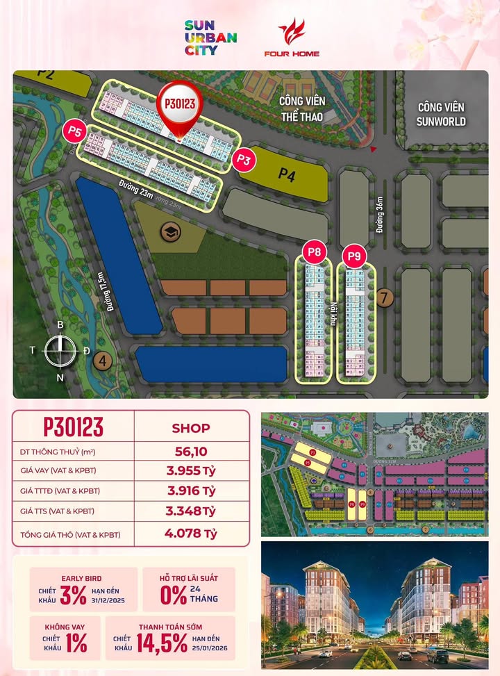 Shophouse khối đế P3 Phủ Lý 56m² giá 3.348 tỷ - Mặt tiền đẹp, kinh doanh thuận lợi!