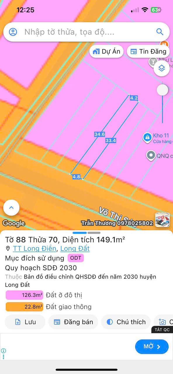 Đất mặt tiền đường Võ Thị Sáu, Long Điền 149m² giá 4.1 tỷ - Kinh doanh sầm uất!