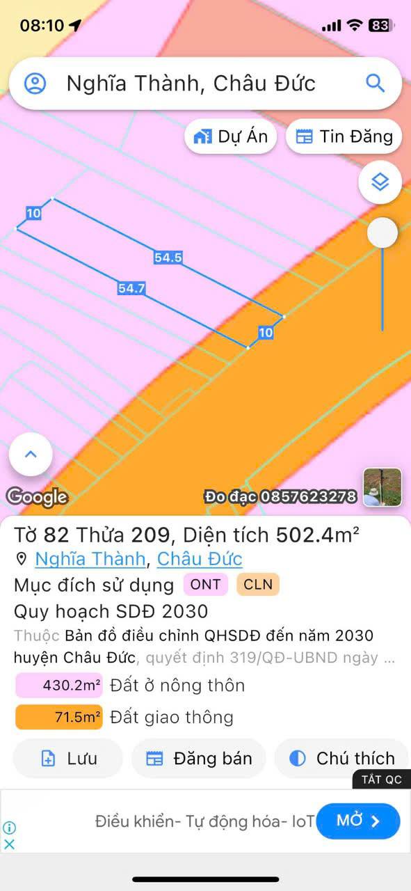 Đất mặt tiền QL56 xã Nghĩa Thành, Châu Đức 550m² giá 4.2 tỷ - Cơ hội đầu tư hấp dẫn!