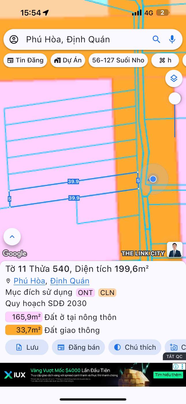 Đất thổ cư Phú Hòa Định Quán 199m² giá 550 triệu - Cơ hội đầu tư hiếm có!