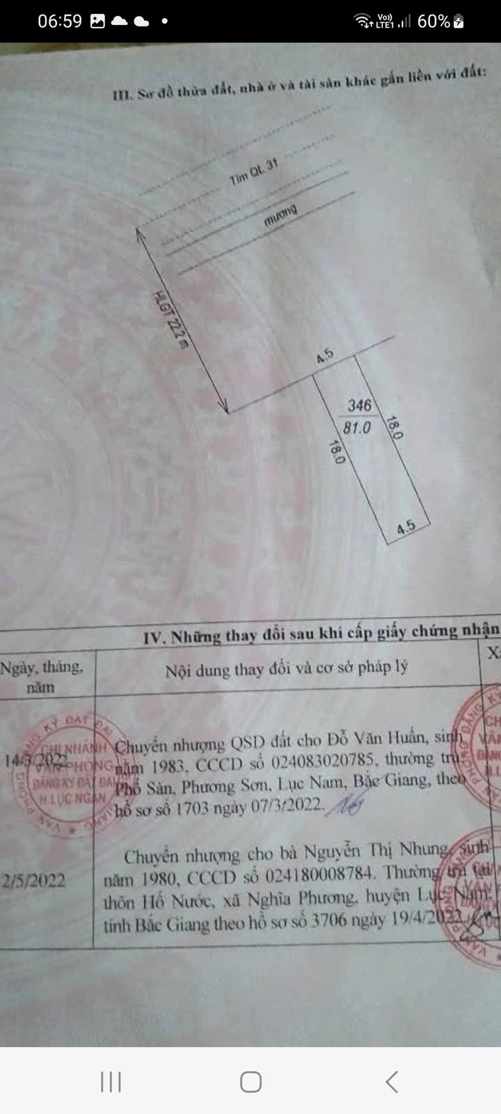 Đất chính chủ Phượng Sơn Lục Ngạn 81m² - Mặt tiền 4.5m, sát chợ Kim Phượng Chũ!