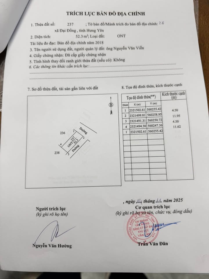 Đất nền xã Đại Đồng, Văn Lâm, Hưng Yên 52,3m² giá chỉ 2 tỷ - Sổ đỏ chính chủ!