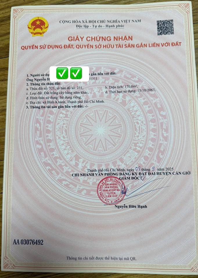 Đất nền 170m² đường Nguyễn Công Bao, Cần Giờ chỉ 6 tỷ - Đầu tư sinh lời ngay!