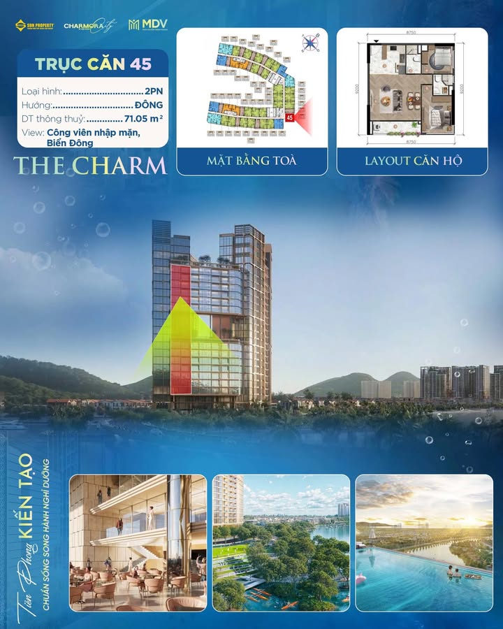 Căn hộ 2PN tại The Charm Nha Trang 71m² - Hướng Đông mát mẻ, view sông tuyệt đẹp!
