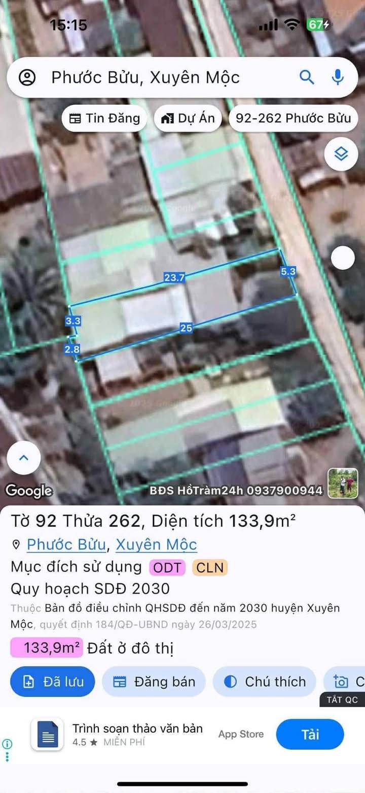 Đất nền phường Phước Bửu, Xuyên Mộc 132m² giá 1.4 tỷ - Mặt tiền đường số 2!