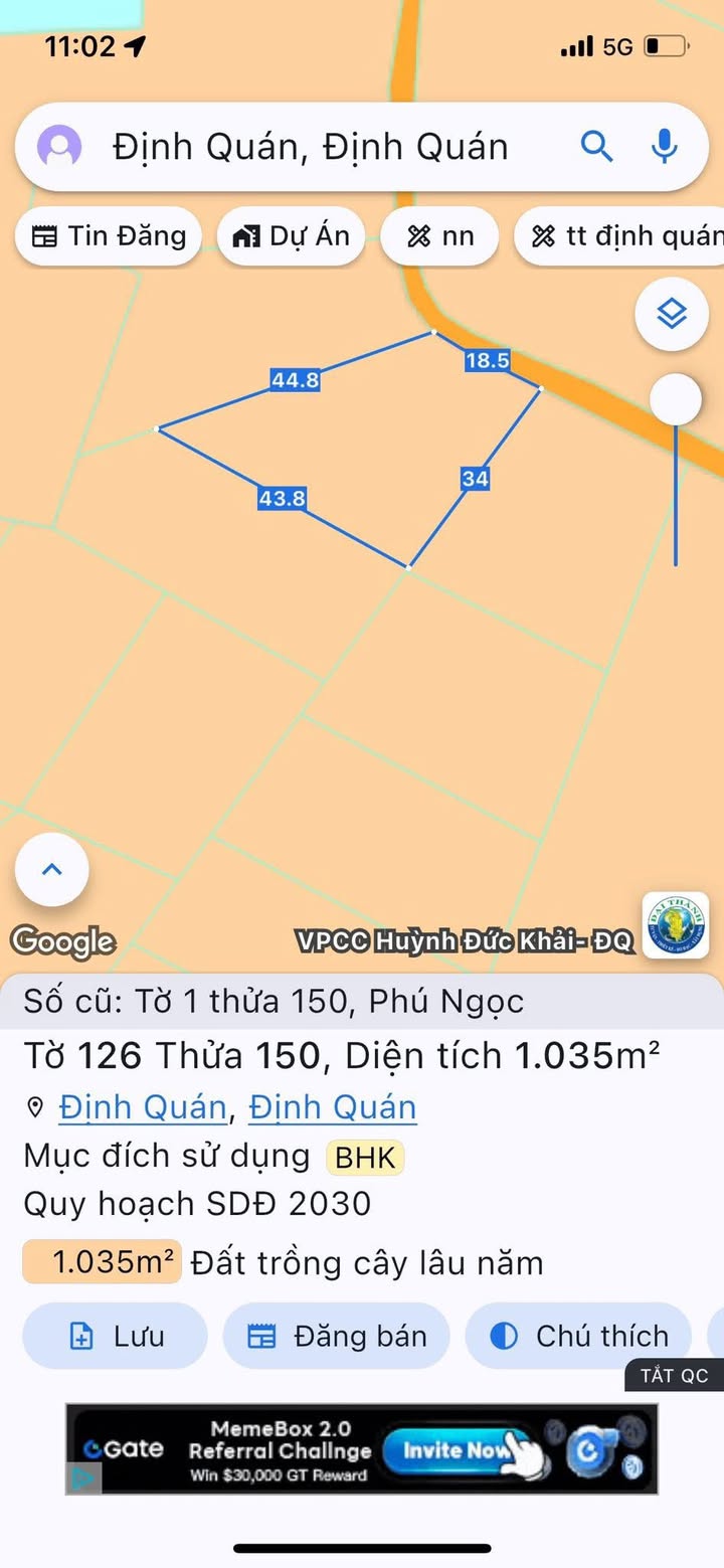Đất nền 1 sào tại xã Định Quán, Đồng Nai - Giá chỉ 550 triệu - Cơ hội đầu tư hấp dẫn!