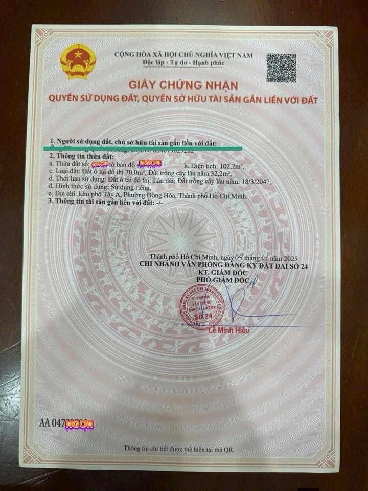 Đất sổ riêng 102m² tại đường Võ Thị Sáu, Dĩ An - Giá 4.35 tỷ thương lượng