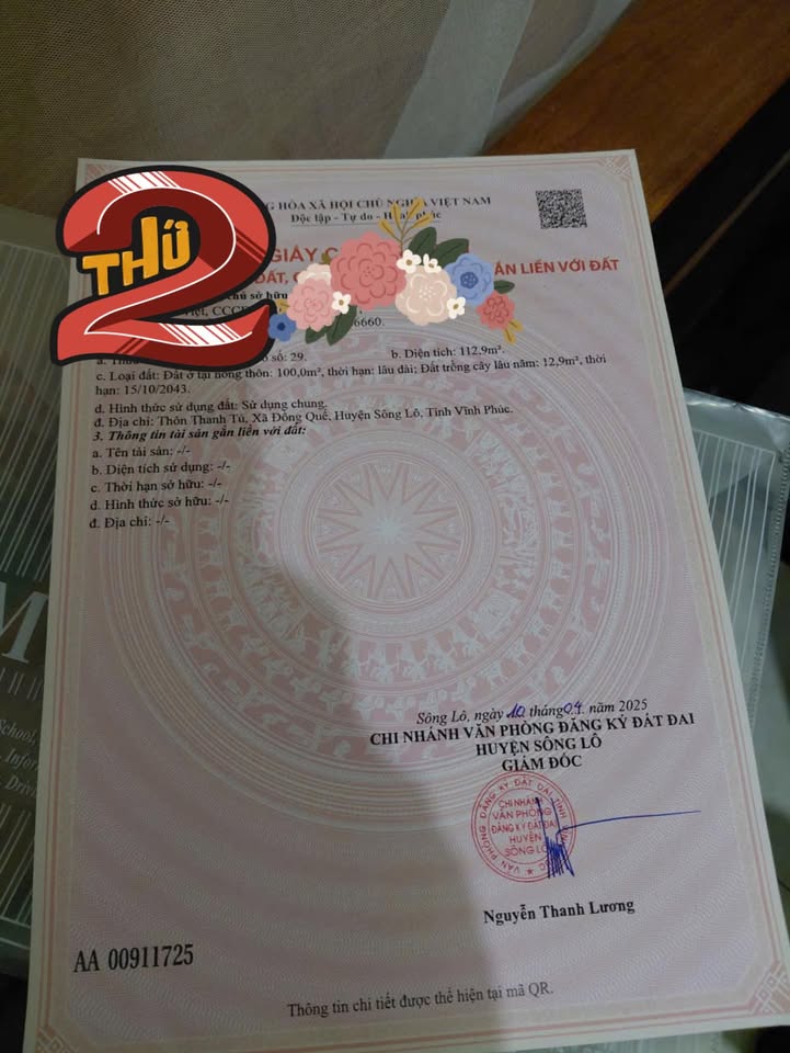 Đất thổ cư tại xã Đồng Quế, Sông Lô 112,9m² giá 600 triệu - Đầu tư sinh lời ngay!