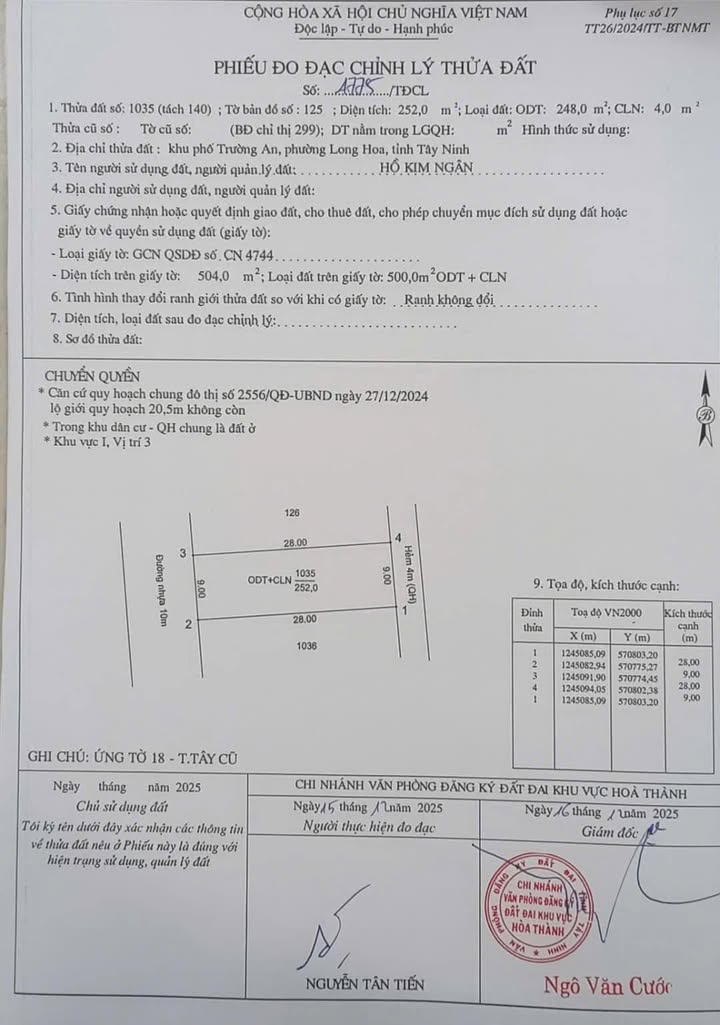 Đất nền Trảng Bàng Tây Ninh 252m² giá 4.064 tỷ - Diện tích lý tưởng cho đầu tư!