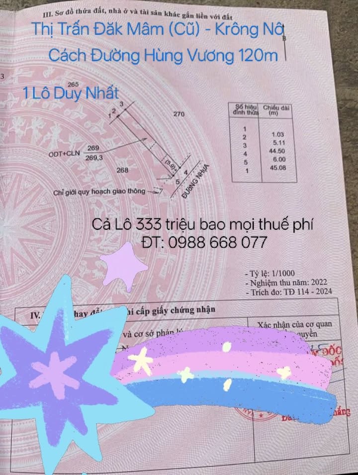 Đất nền Đắk Mâm 270m² giá 333 triệu - Cơ hội đầu tư tuyệt vời!