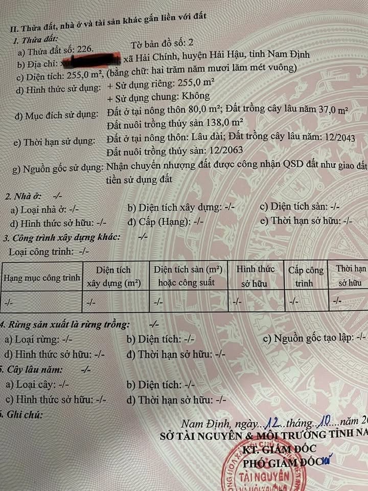 Đất nền Hải Chính, Hải Hậu 255m² giá 1 tỷ - Cơ hội đầu tư hấp dẫn!