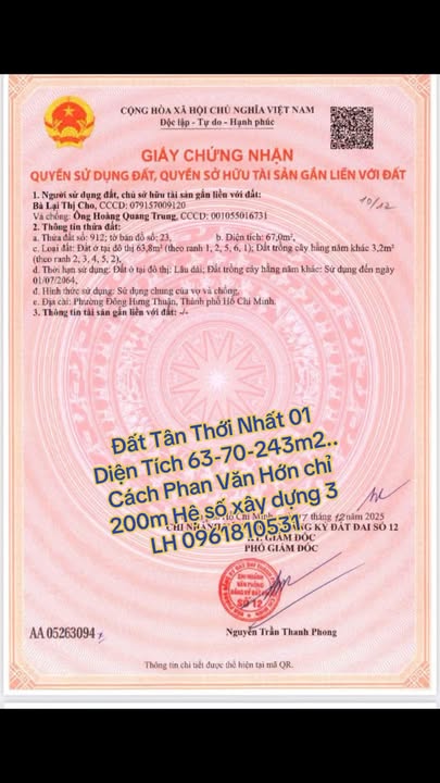 Đất nền sổ hồng riêng quận 12 - 53m² giá 5.3 tỷ - Dân cư đông đúc, ô tô vào tận nơi!